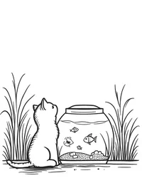 kitten watching fish in an aquarium