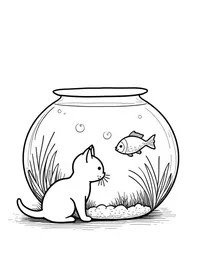 kitten watching fish in an aquarium