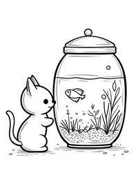 kitten watching fish in an aquarium