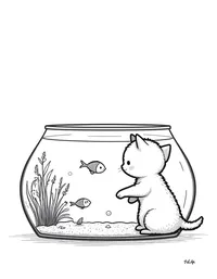 kitten watching fish in an aquarium