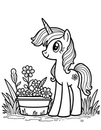 my little pony planting flowers in a garden
