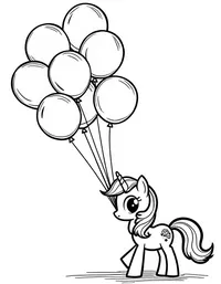 my little pony leading a parade of colorful balloons