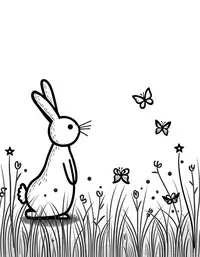 rabbit chasing butterflies in a flower field coloring pages