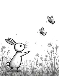 rabbit chasing butterflies in a flower field