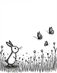 rabbit chasing butterflies in a flower field