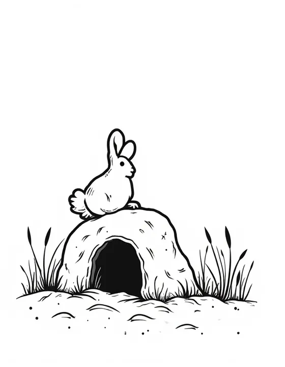 rabbit digging holes near a burrow entrance