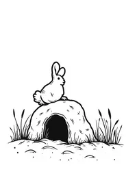 rabbit digging holes near a burrow entrance coloring pages