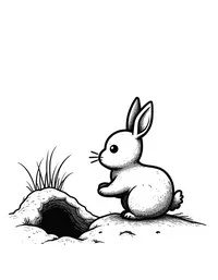 rabbit digging holes near a burrow entrance