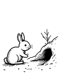 rabbit digging holes near a burrow entrance