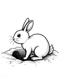 rabbit digging holes near a burrow entrance