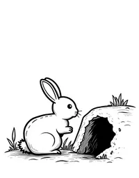 rabbit digging holes near a burrow entrance