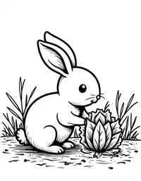 rabbit eating lettuce in a vegetable patch coloring pages