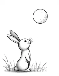 rabbit looking up at a full moon coloring pages