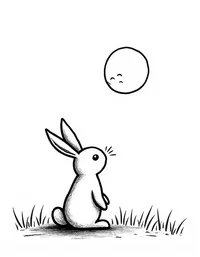 rabbit looking up at a full moon