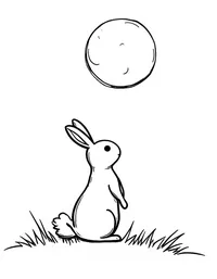 rabbit looking up at a full moon