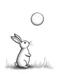 rabbit looking up at a full moon