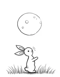 rabbit looking up at a full moon