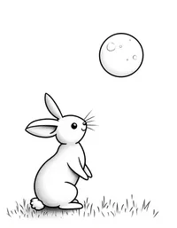 rabbit looking up at a full moon