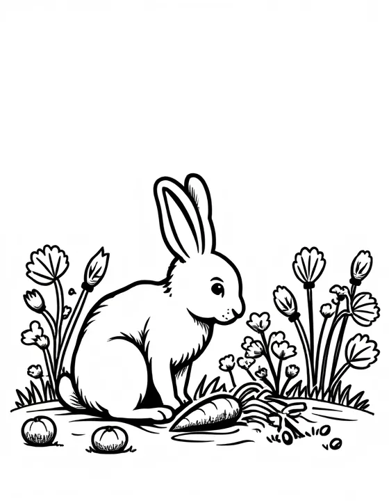 rabbit nibbling carrots in a garden