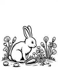 rabbit nibbling carrots in a garden coloring pages