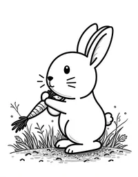 rabbit nibbling carrots in a garden