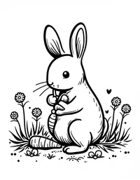 rabbit nibbling carrots in a garden