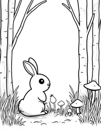 rabbit observing mushrooms in the woods