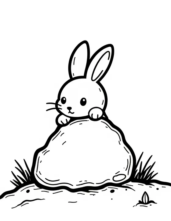 rabbit peeking out from behind a rock