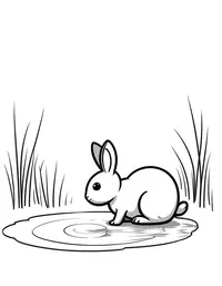 rabbit peering into a pond coloring pages