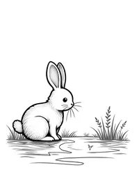 rabbit peering into a pond