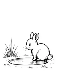 rabbit peering into a pond