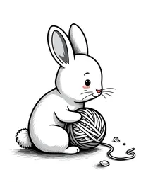 rabbit playing with a ball of yarn coloring pages