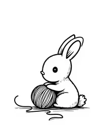 rabbit playing with a ball of yarn