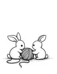 rabbit playing with a ball of yarn