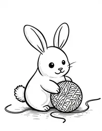 rabbit playing with a ball of yarn