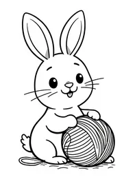 rabbit playing with a ball of yarn