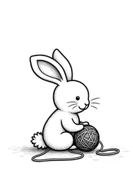 rabbit playing with a ball of yarn