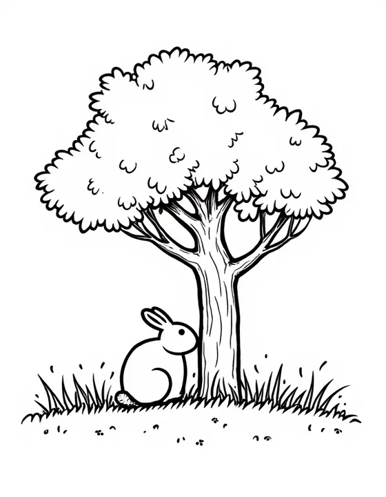 rabbit resting under a tree in spring