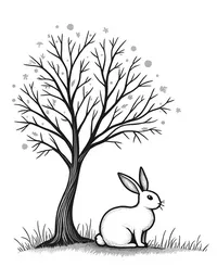 rabbit resting under a tree in spring