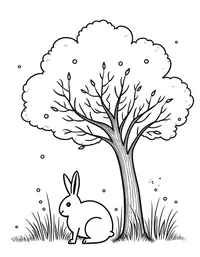 rabbit resting under a tree in spring