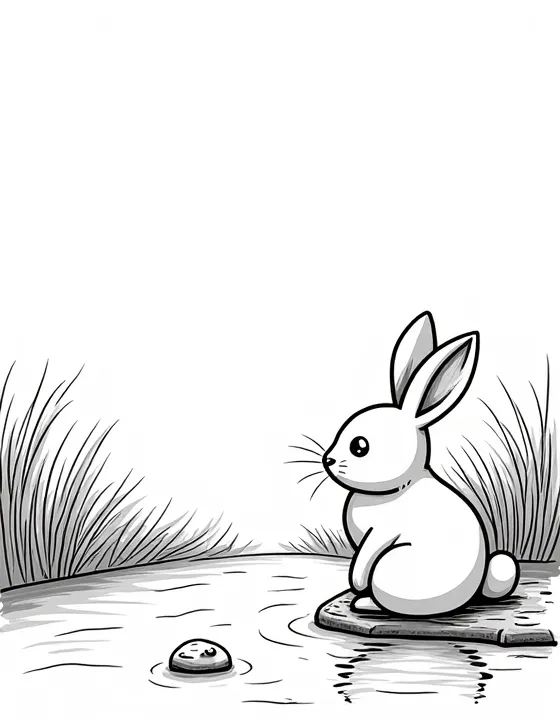 rabbit sitting by a bubbling brook