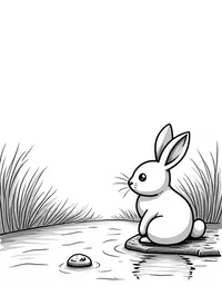 rabbit sitting by a bubbling brook coloring pages