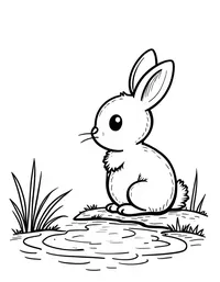 rabbit sitting by a bubbling brook