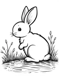 rabbit sitting by a bubbling brook