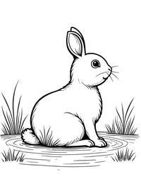 rabbit sitting by a bubbling brook