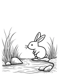 rabbit sitting by a bubbling brook