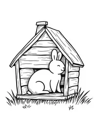 rabbit sleeping in a cozy wooden cabin coloring pages