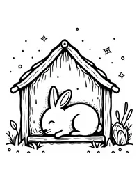 rabbit sleeping in a cozy wooden cabin