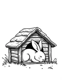 rabbit sleeping in a cozy wooden cabin