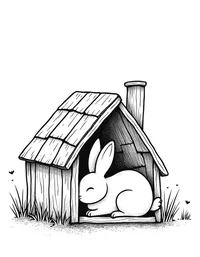 rabbit sleeping in a cozy wooden cabin